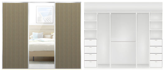 3-Door Dusky oak and Mirror Built-in Wardrobe