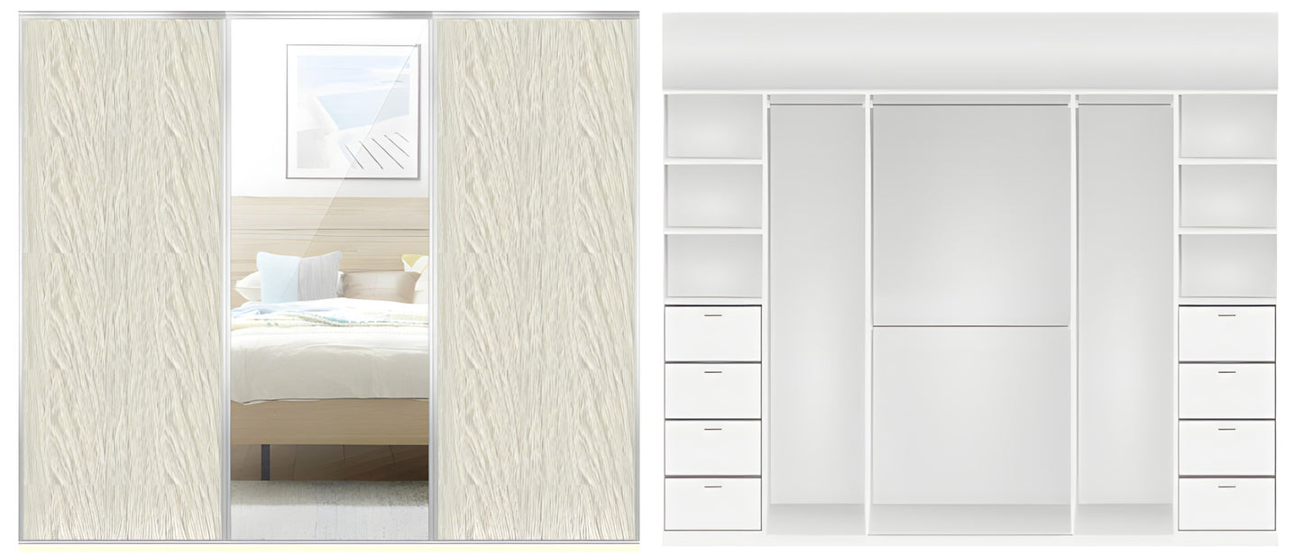 3-Door Ravine oak and Mirror Built-in Wardrobe