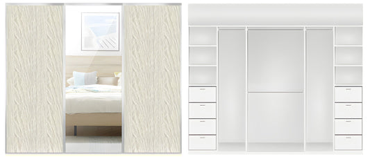 3-Door Ravine oak and Mirror Built-in Wardrobe