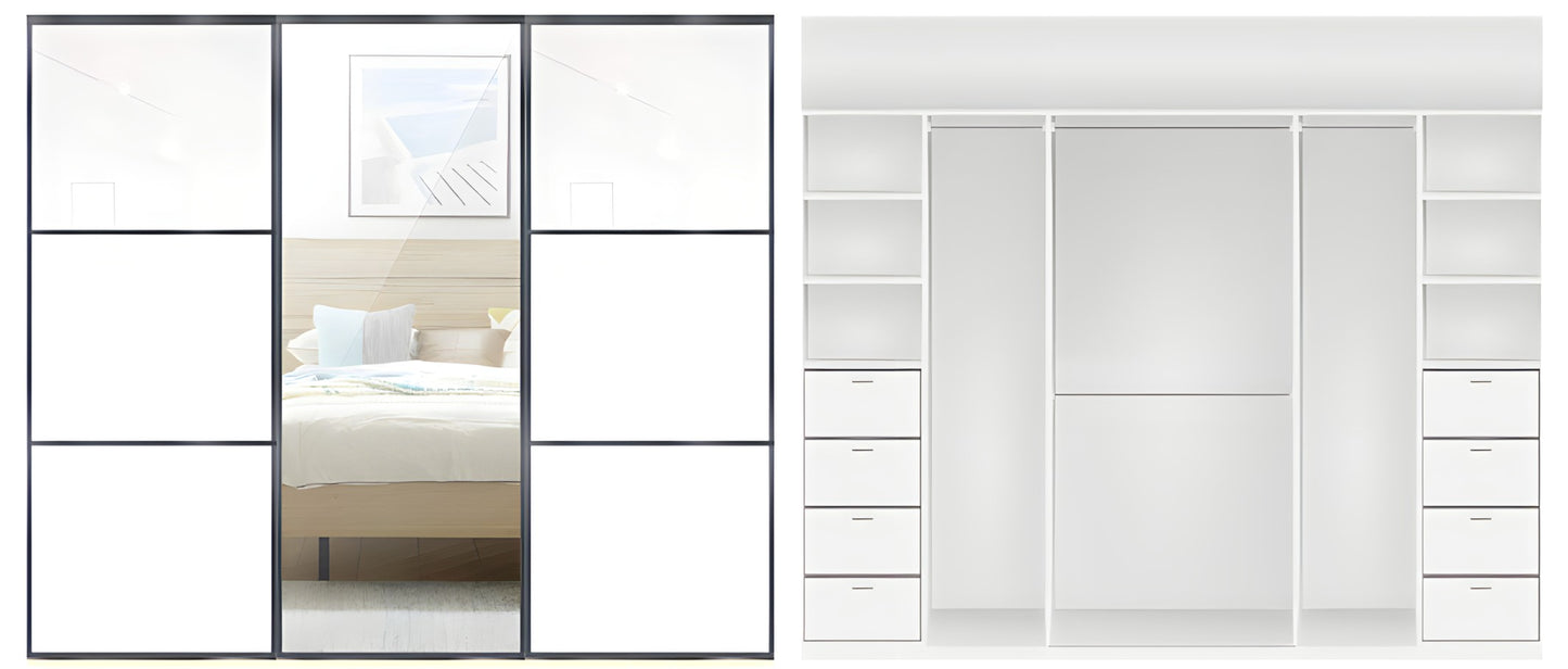 3-Door Super white 3 panel and Mirror Built-in Wardrobe