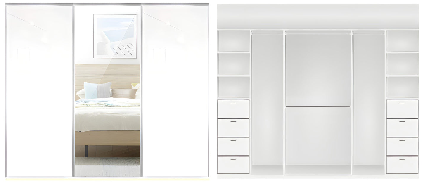 3-Door Super white and Mirror Built-in Wardrobe