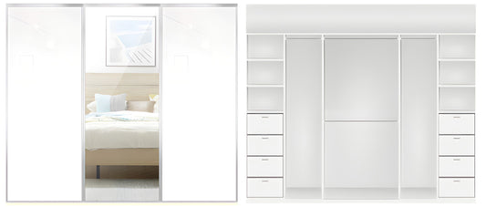 3-Door Super white and Mirror Built-in Wardrobe