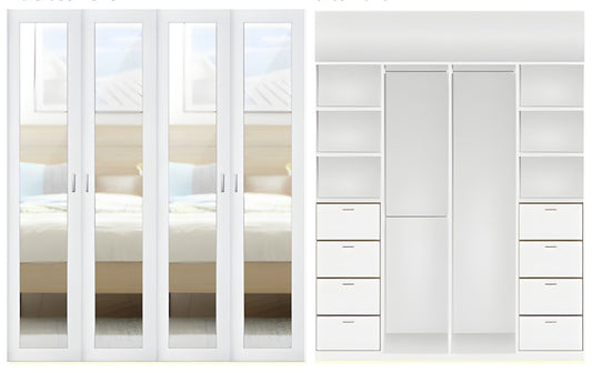 4 door Polyurethane hinged door wardrobe (1 panel Mirrors)