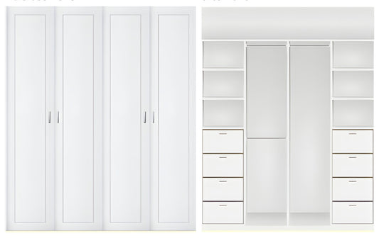 4 door Polyurethane hinged door wardrobe (1 panel door Layout)