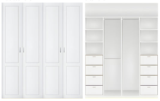 4 door Polyurethane hinged door wardrobe (2 panel door layout)