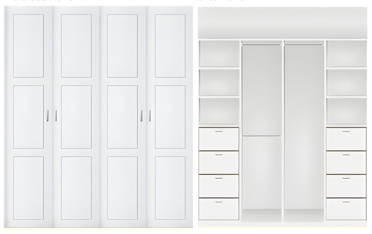 4 door Polyurethane hinged door wardrobe (3 panel door Layout)