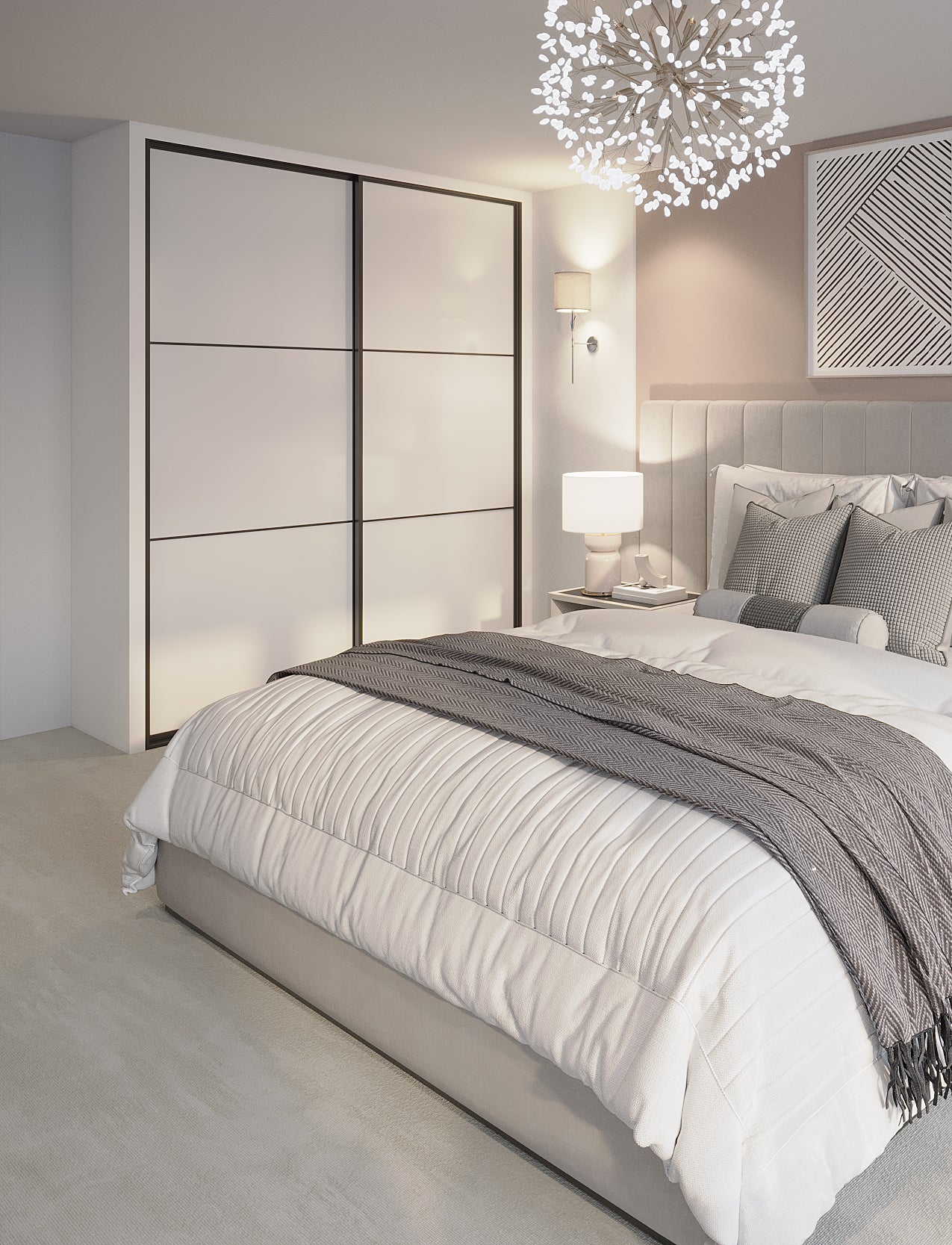 2-Door Super white 3 panel Wardrobe