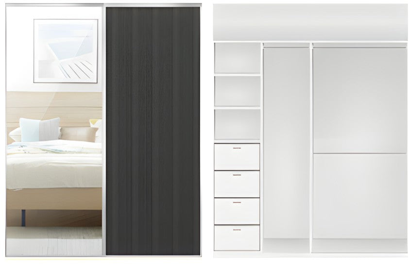 2-Door Mirror and Charred oak Wardrobe