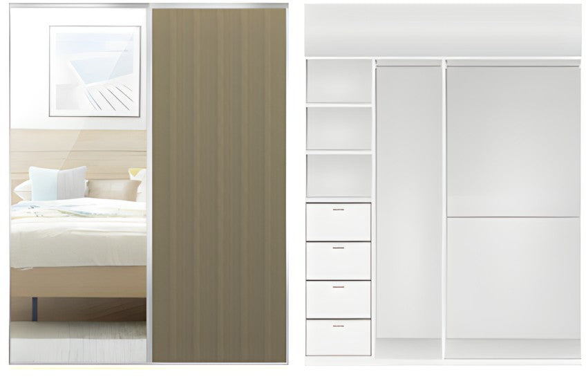 2-Door Mirror and Dusky Elm Wardrobe