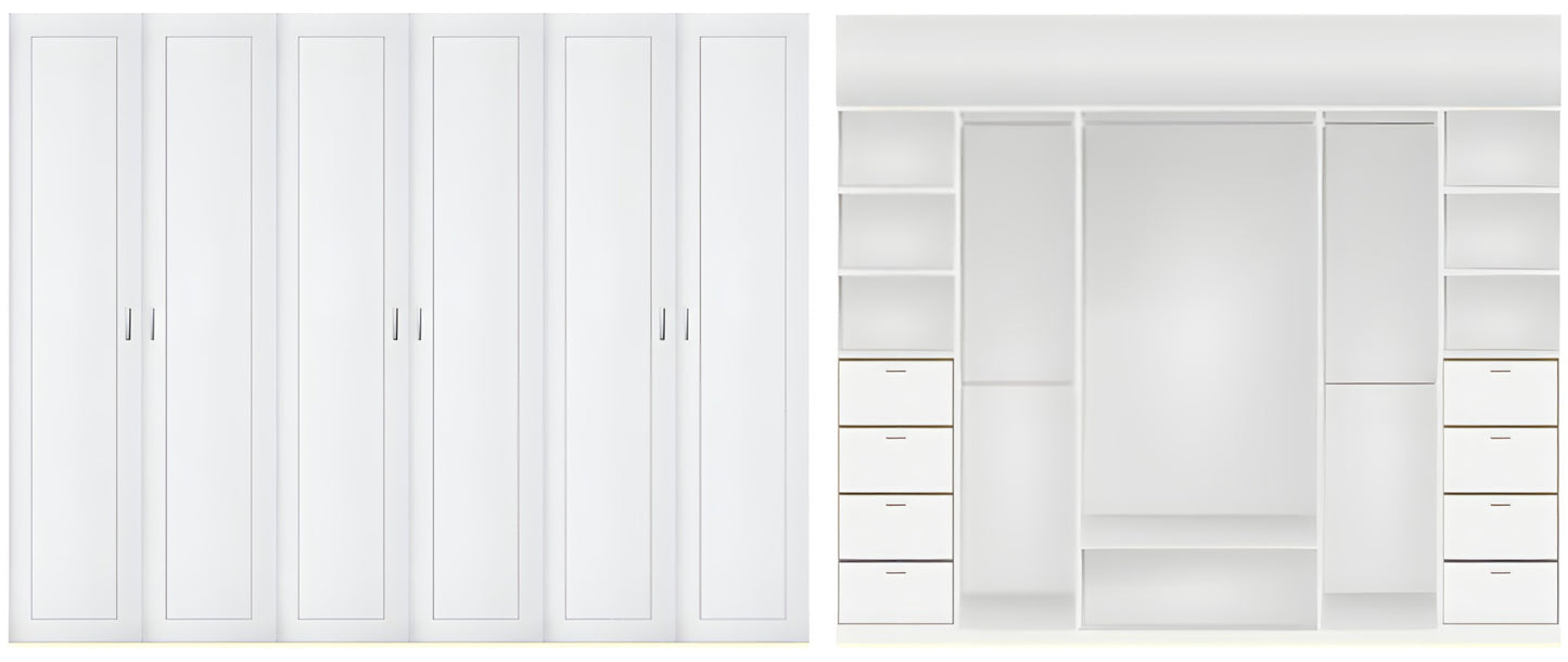 6 door Polyurethane hinged door wardrobe (1 panel door Layout)