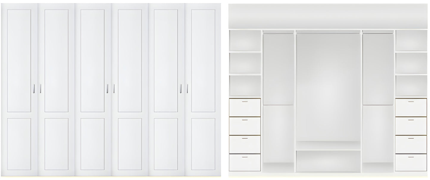 6 door Polyurethane hinged door wardrobe (2 panel door Layout)