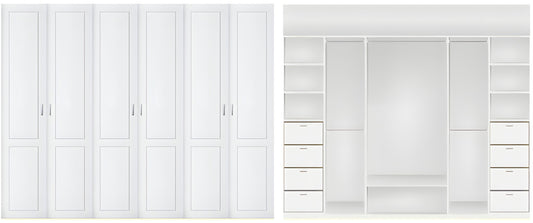 6 door Polyurethane hinged door wardrobe (2 panel door Layout)