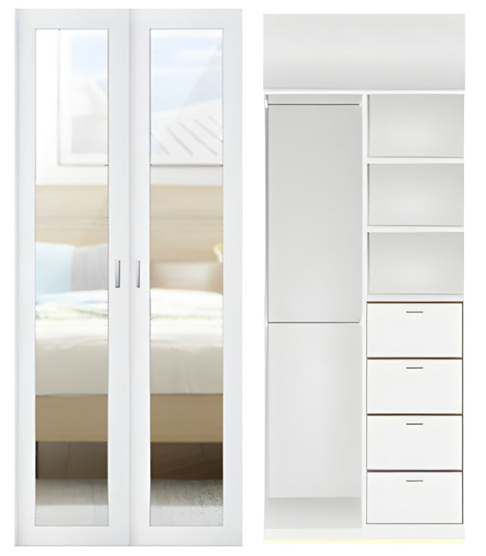 2 door Polyurethane hinged door wardrobe (1 panel MIRROR door layout)