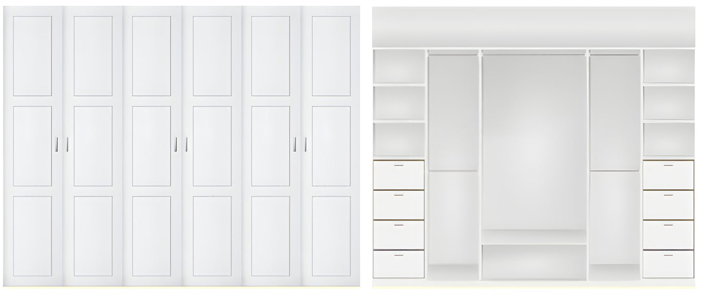 6 door Polyurethane hinged door wardrobe (3 panel door Layout)