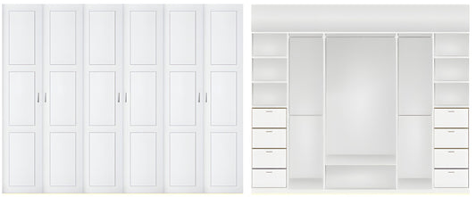 6 door Polyurethane hinged door wardrobe (3 panel door Layout)