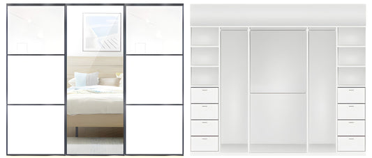 3-Door Super white 3 panel and Mirror Built-in Wardrobe
