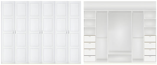 6 door Polyurethane hinged door wardrobe (4 panel door Layout)