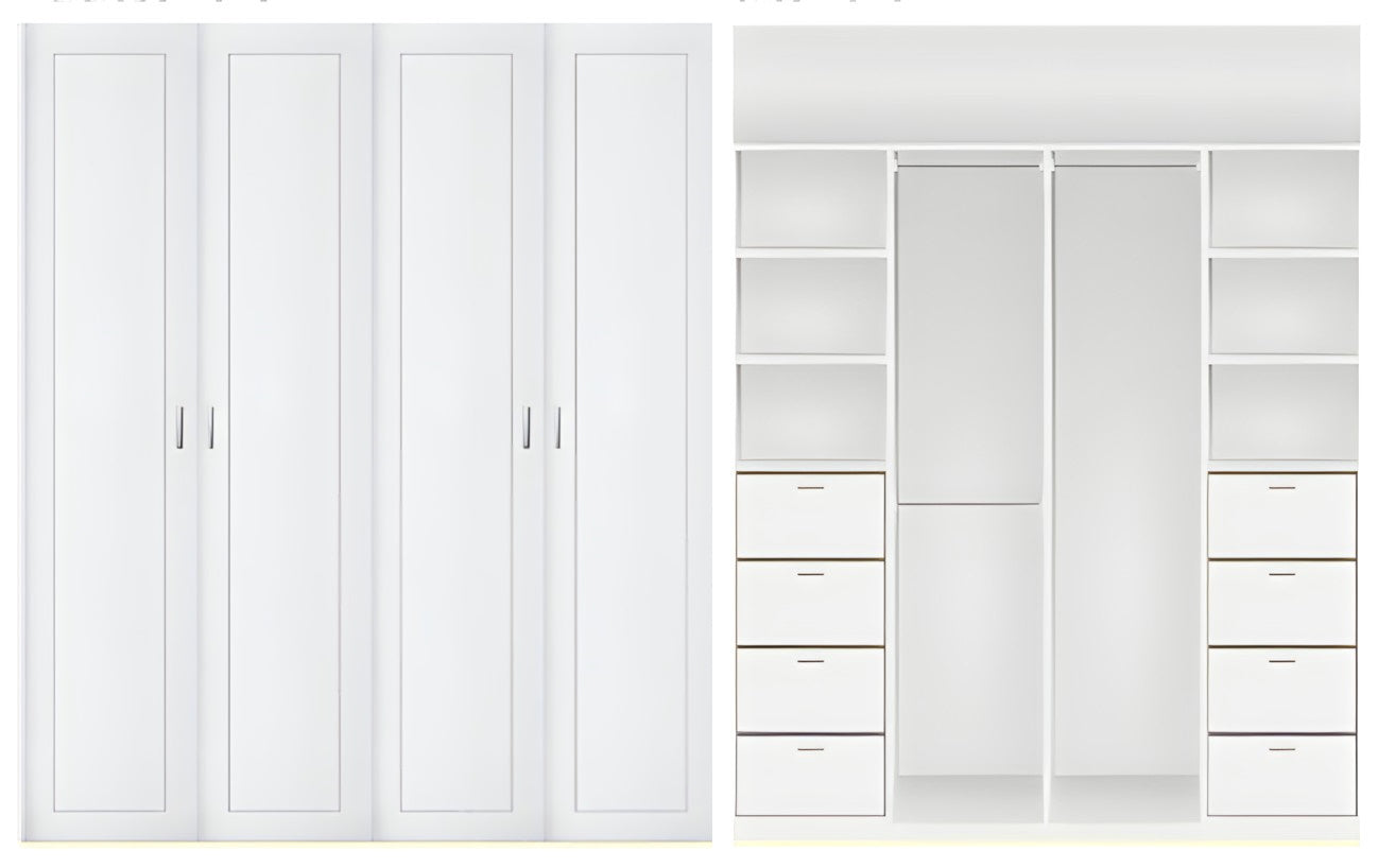 4 door Polyurethane hinged door wardrobe (1 panel door Layout)