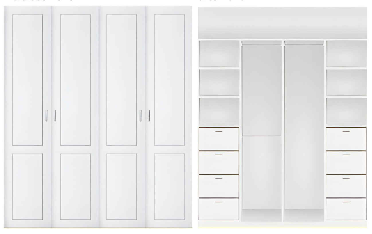 4 door Polyurethane hinged door wardrobe (2 panel door layout)