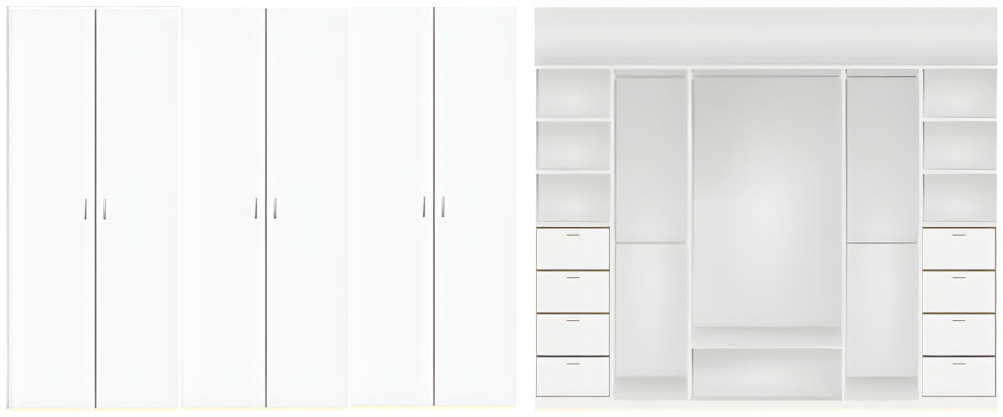 6 door Polyurethane hinged door wardrobe (Plain profile door Layout)